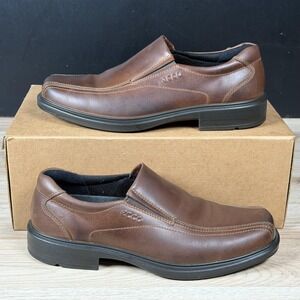 ECCO Helsinki Shoes Mens Size 8 8.5 Brown Leather Slip On Loafers Comfort Dress